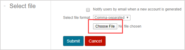 The Choose File button is below the select file formt drop-down list.